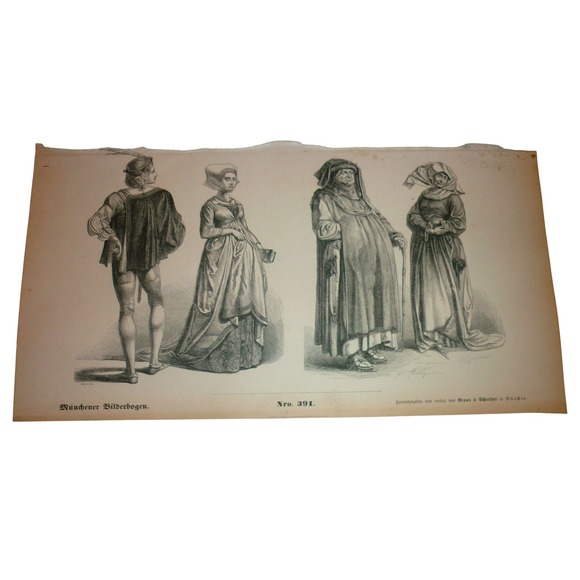 Braun & Schneider Other - Antique Munchener Bilderbogen No 391 Historical Costume Print Braun & Schneider